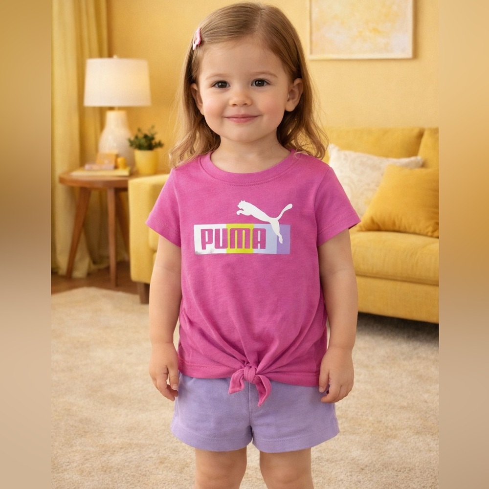 Puma Girl’s Pink Logo Front Tie T-Shirt Short Sleeve Activewear Size 24M